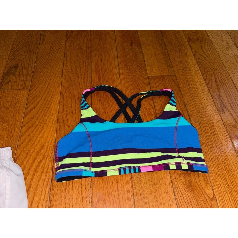 Nike Dri-FIT White Shorts and Ivivva Striped Crisscross Sports Bra Set Kids M
